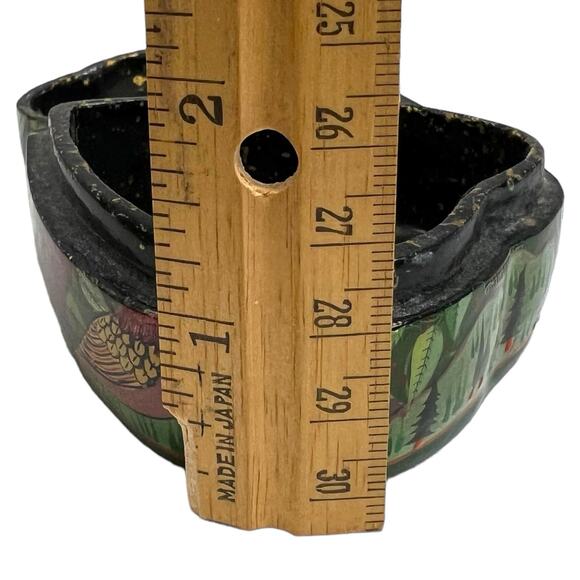 Vintage India paper Mâché trinket heart shape box Bird Tree hand painted signed - Picture 12 of 15